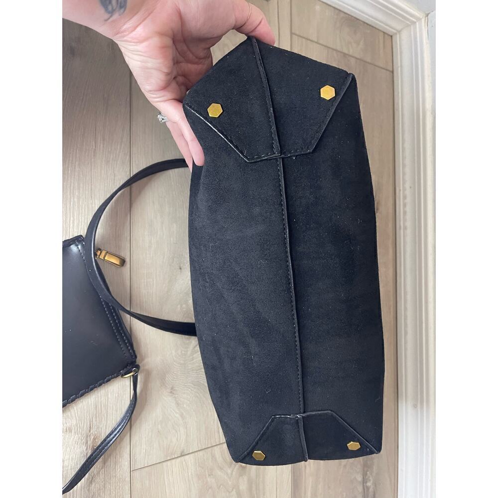 NWT House of Harlow 1960 Black Suede Luxe Satchel & Wristlet - Picture 10 of 11